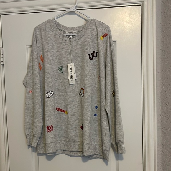 Workshop Republic Clothing Tops - Workshop Republic Clothing Lightweight Embroidered Gray Top NWT